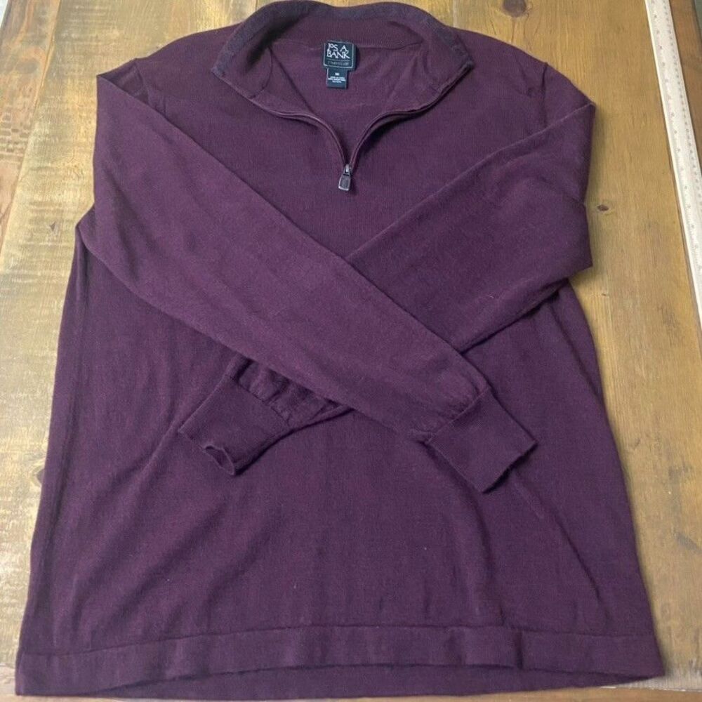 Jos. A. Bank Men Sweater 1/4 Zip Pullover Italian Merino Wool Burgundy Size XXL